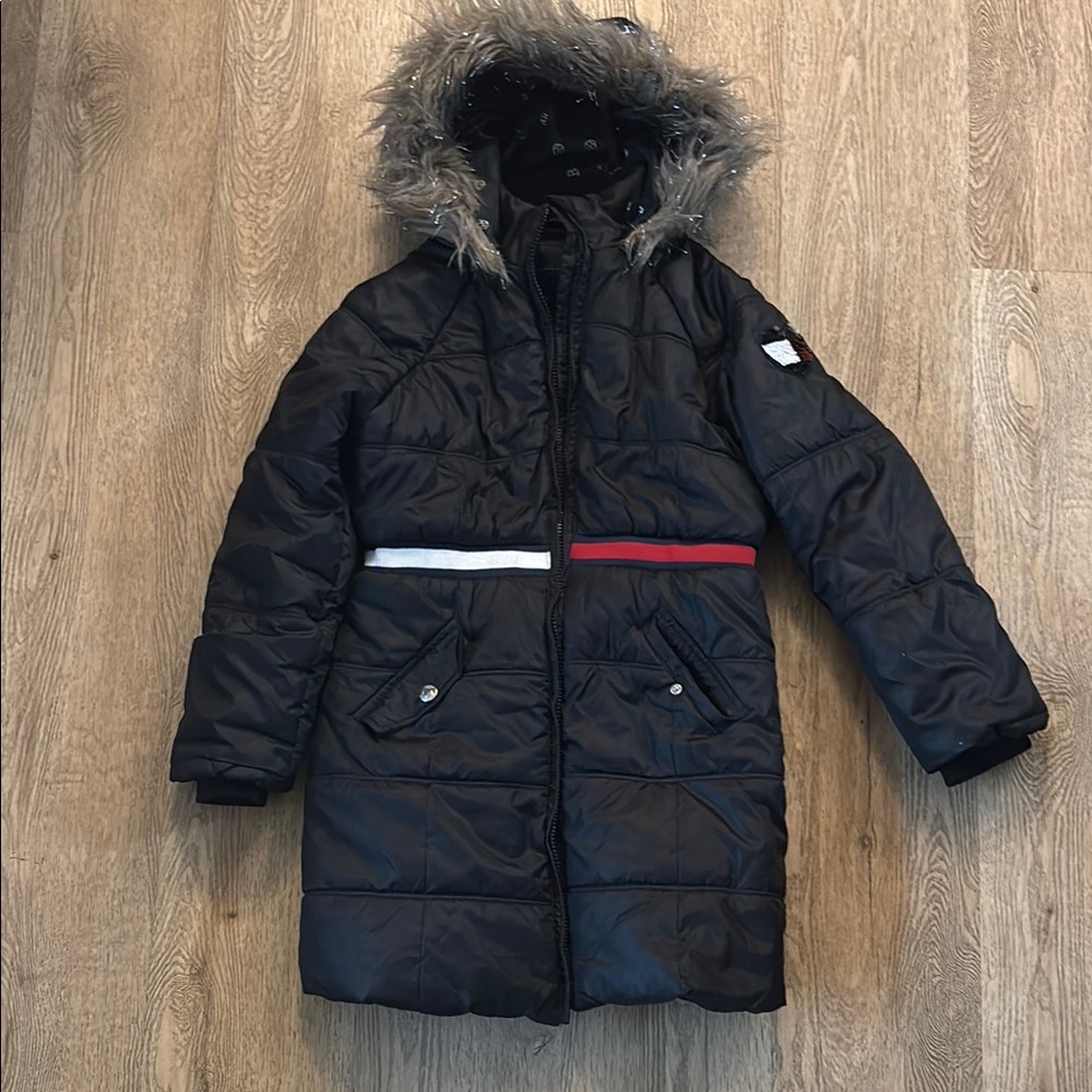 Black Puffer Coat with Fur Hood